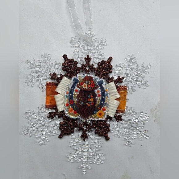 NWT Country Girl Ornament Horseshoe Flowers Rustic Cowgirl Christmas Holiday - Picture 2 of 4